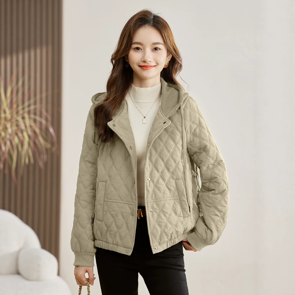 Short Women's Quilted Jacket with Hood, Lined