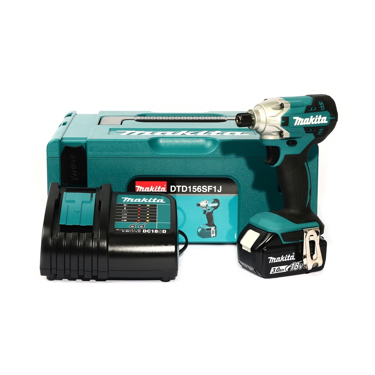 ชุดสว่านไขควงไร้สาย 18 โวลต์ มากีต้า (MAKITA) รุ่น DTD156SF1J พร้อมแบตเตอรี่และแท่นชาร์จ ขนาดแกน 6.35 มม. (1/4 นิ้ว) แรงบิดสูงสุด 155 นิวตันเมตร อัตรากระแทกต่อนาที 0 - 3,000 ครั้ง/นาที ความเร็วรอบตัวเปล่า 0 - 2,500 รอบ/นาที น้ำหนักเบา ใช้งานได้ทุกที่