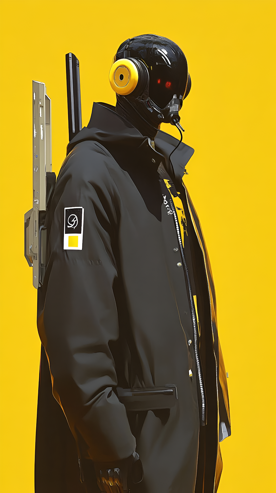 Minimalist Cyberpunk Black Techwear Yellow Contrast Portrait - Free 4K mobile Wallpaper