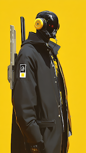 Minimalist Cyberpunk Black Techwear Yellow Contrast Portrait