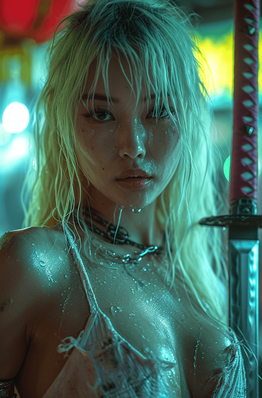 Hermosa mujer con atuendo futurista