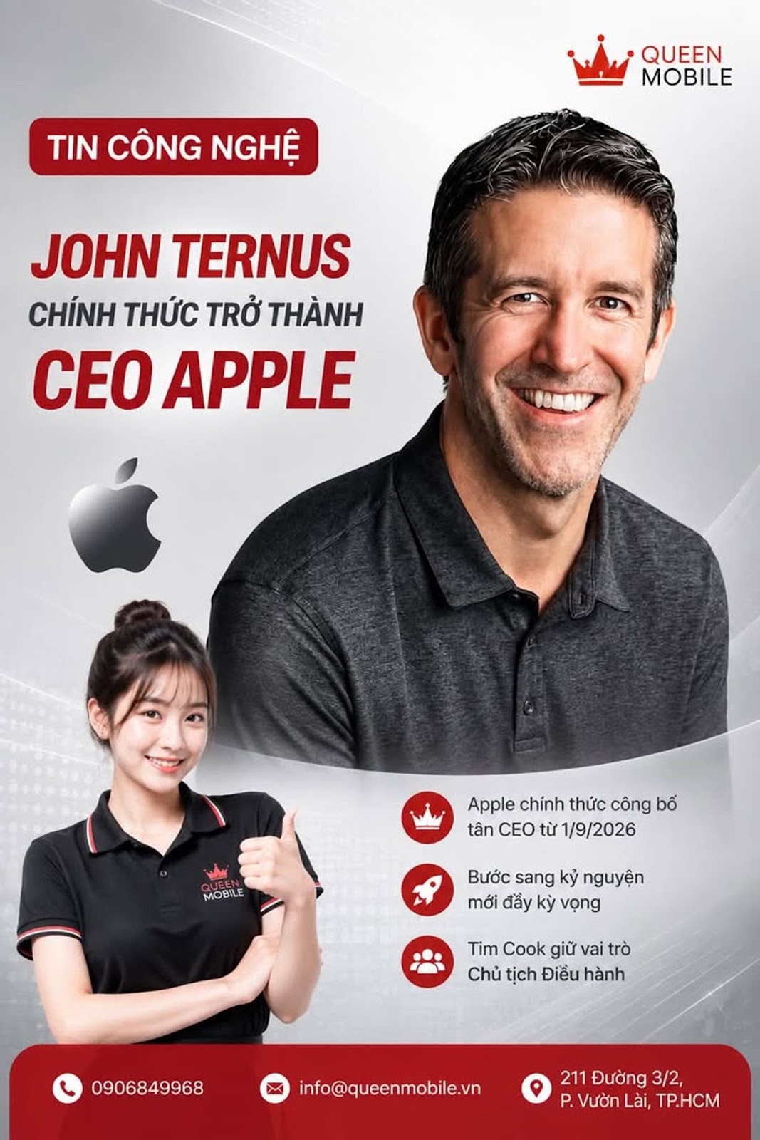 John Ternus chính thức trở thành CEO Apple từ ngày 1/9/2026, Tim Cook chuyển sang Chủ tịch Điều hành #Apple #JohnTernus #TimCook #CEOApple #AppleCEO #AppleIntelligence #SiriAI #iPh
