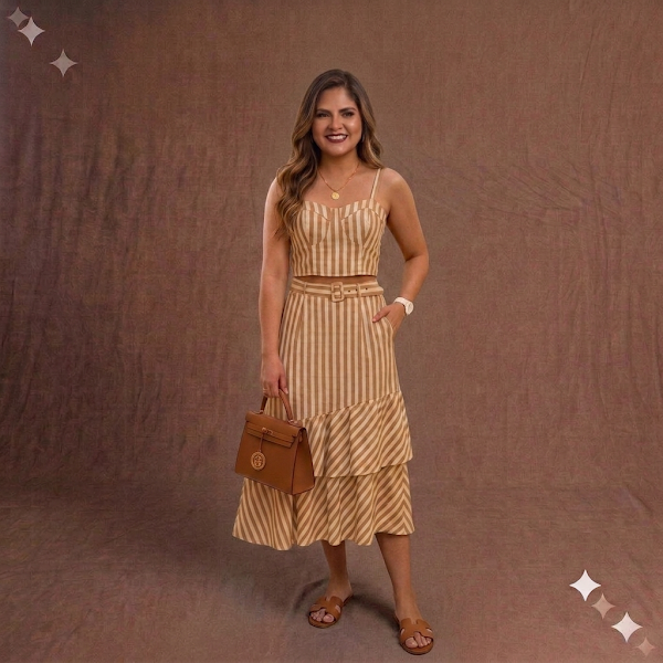 Set de Falda y Top en Listas Beige