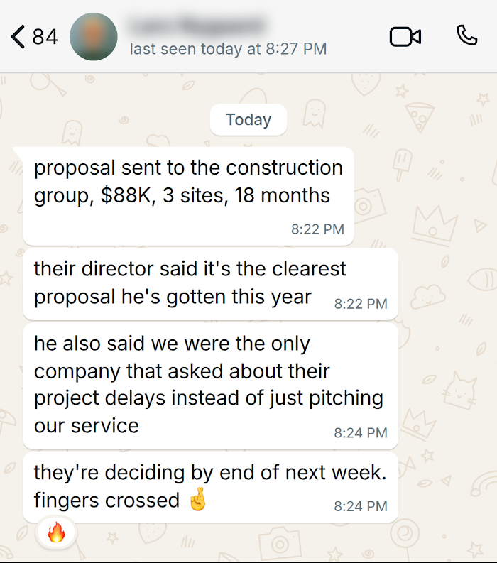 Client message on WhatsApp