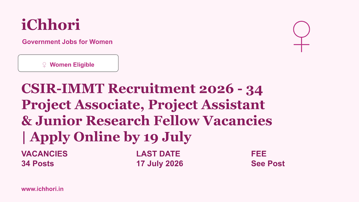 CSIR-IMMT Recruitment 2026 - 34 Project Associate, Project Assistant & Junior Research Fellow Vacancies | Apply Online by 19 July - iChhori