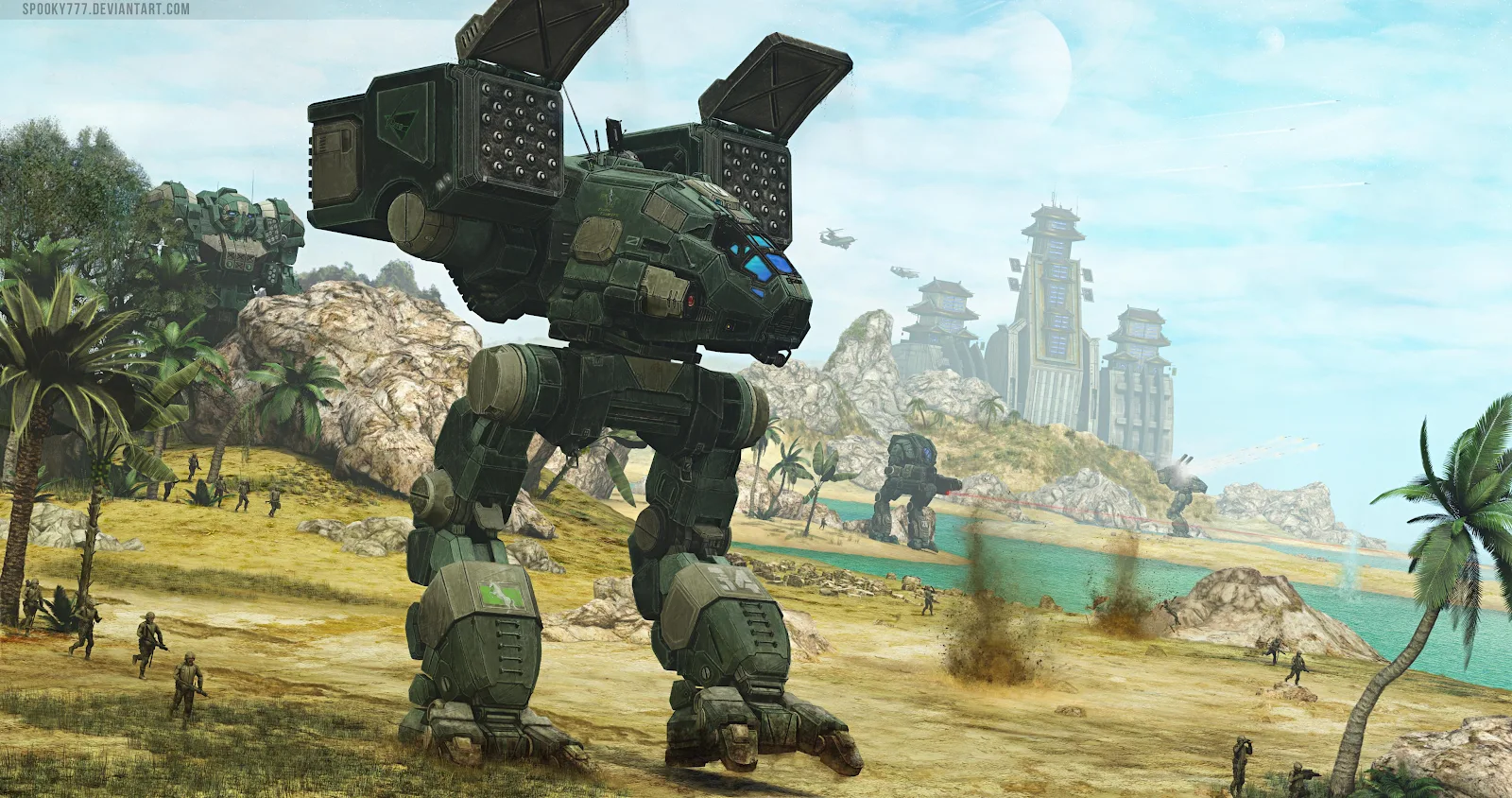 Mech Art, Sci-Fi Battle, Giant Robot, Futuristic Warfare 4K Wallpaper Background (4096x2160)