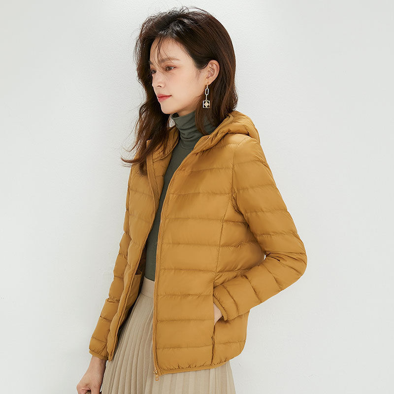 Women's down jacket, lightweight, short, with hood