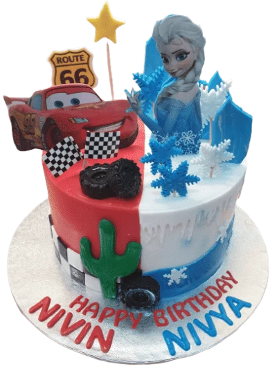 Half & Half Disney and Frozen Themed Birthday Cake CB-NC530