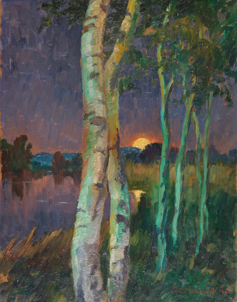 Birken bei Sonnenuntergang 1920