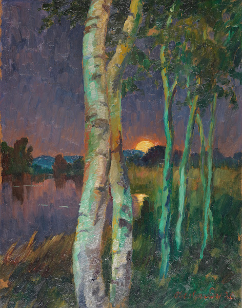 Birken bei Sonnenuntergang 1920