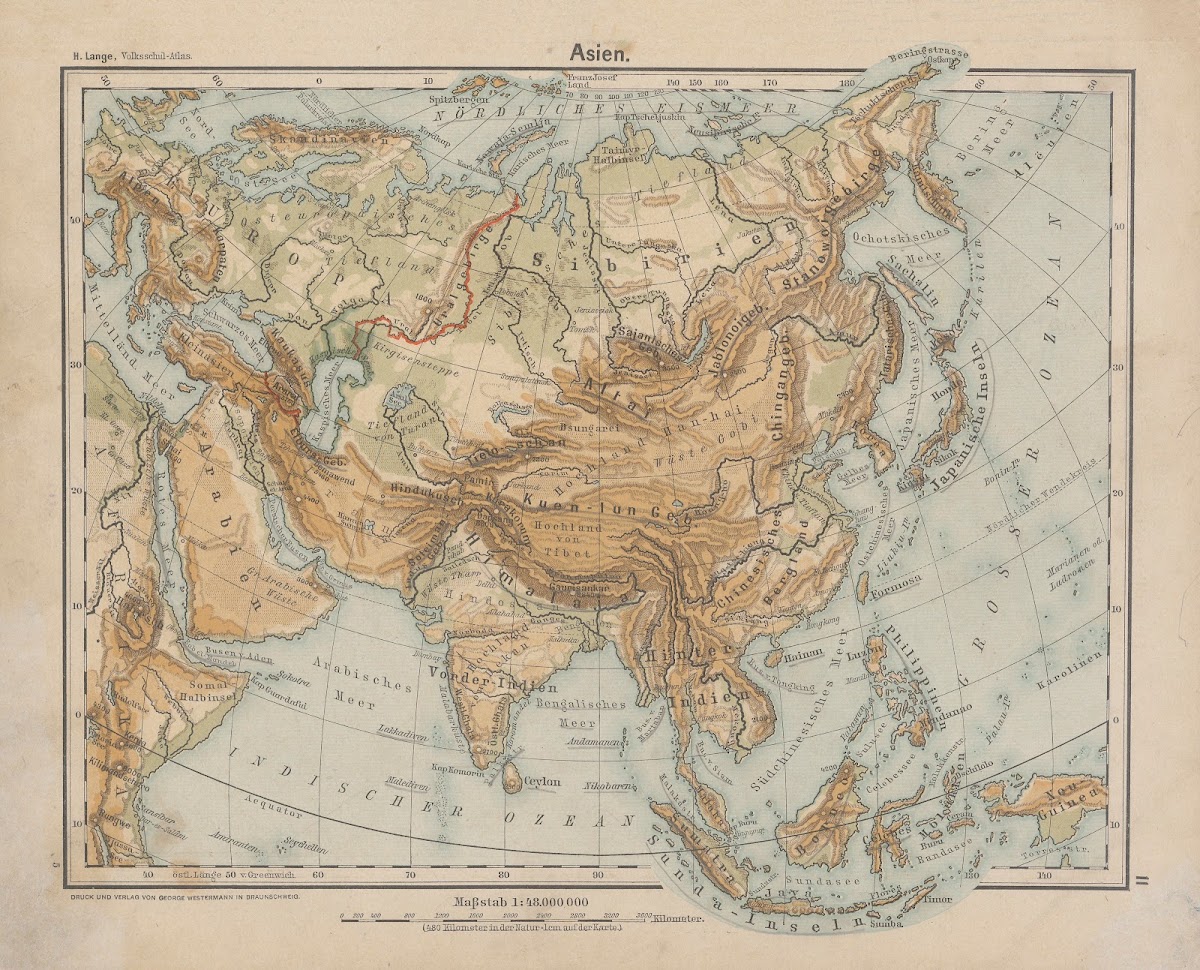 Asien Flufs  und Gebirgskarte 1898