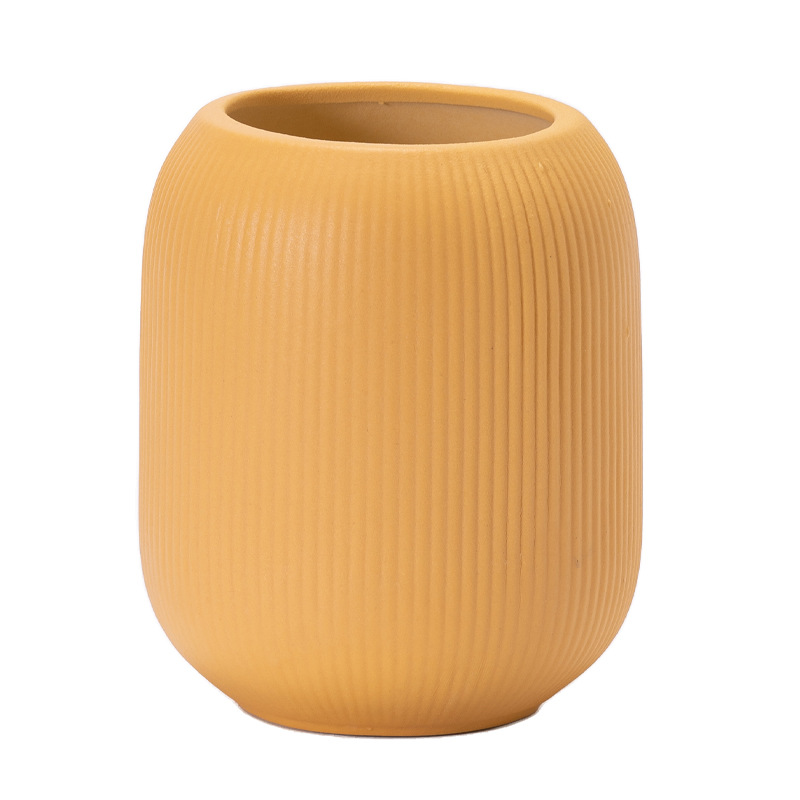 Keramikblumenvase mit Rillen, modern, Weiß