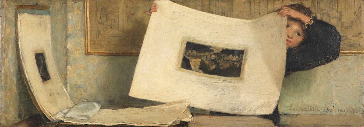 Anna Leafing Through a Portfolio of Prints 1874