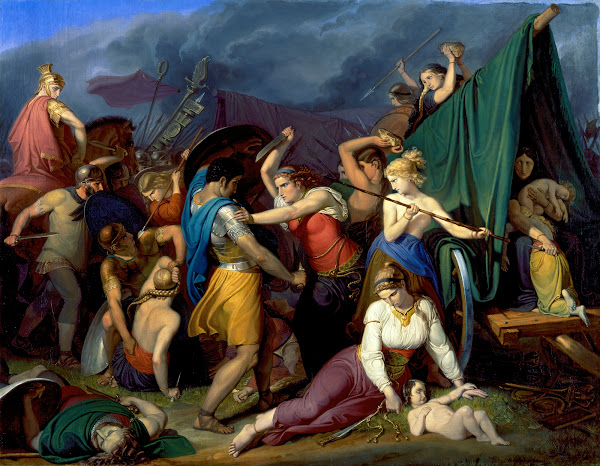 The Women of the Cimbers defending their chariot against the Romans 1836