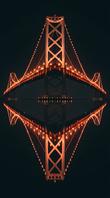 Symmetrical Bridge Night Reflection - Free mobile Wallpaper