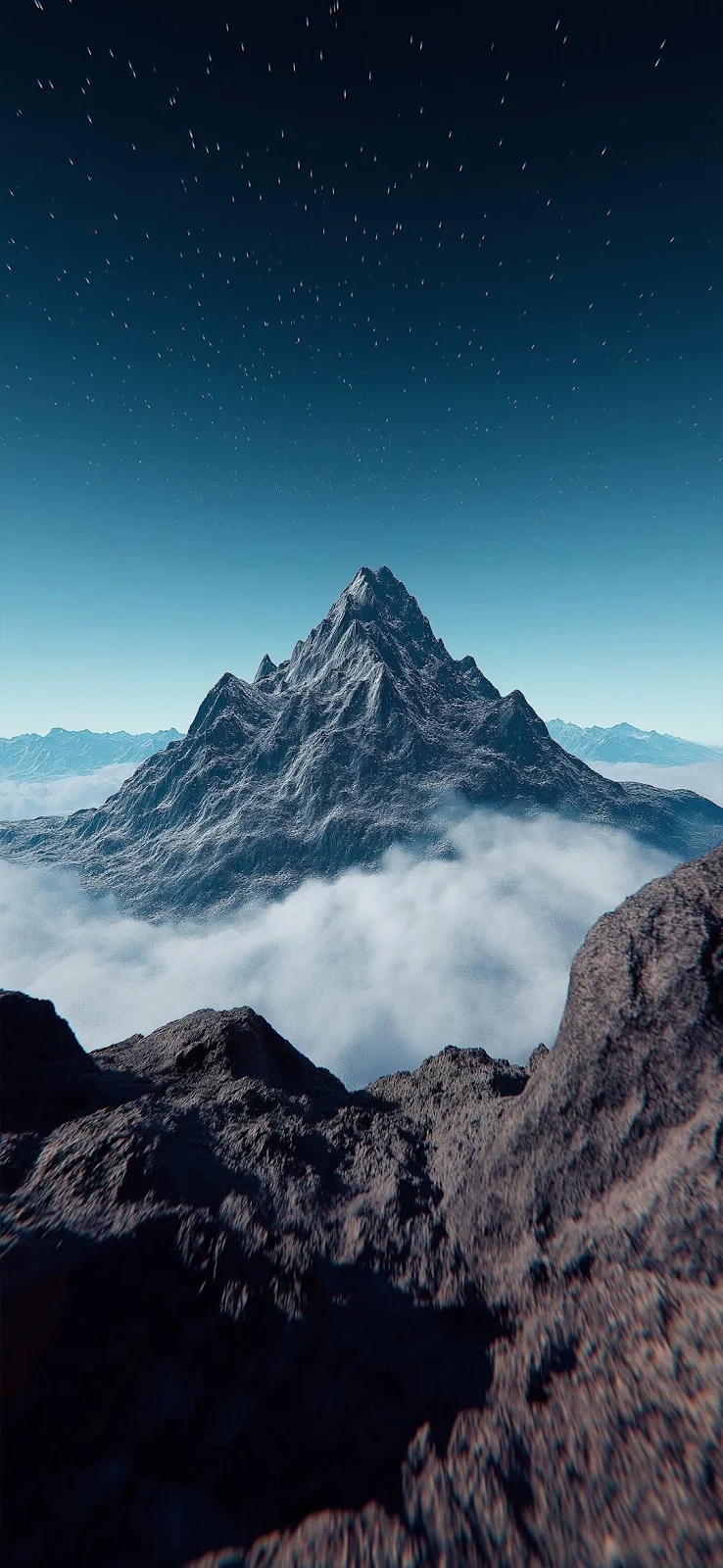 Rocky Mountain Peak Above Clouds - Digital Landscape Art Full HD iPhone Wallpaper (1080x2341)