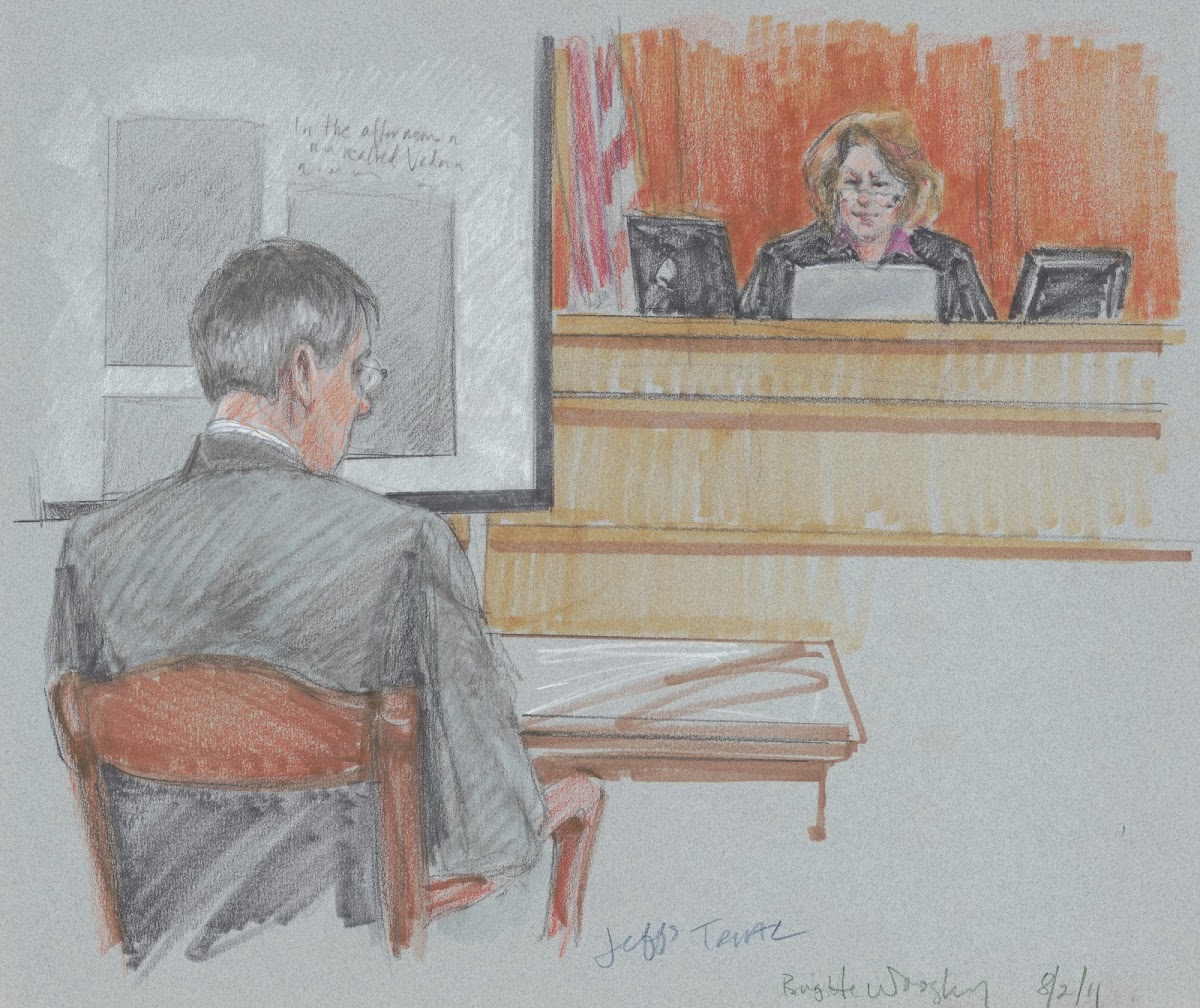 Warren Jeffs seated before a judge during his trial for child abuse 2011