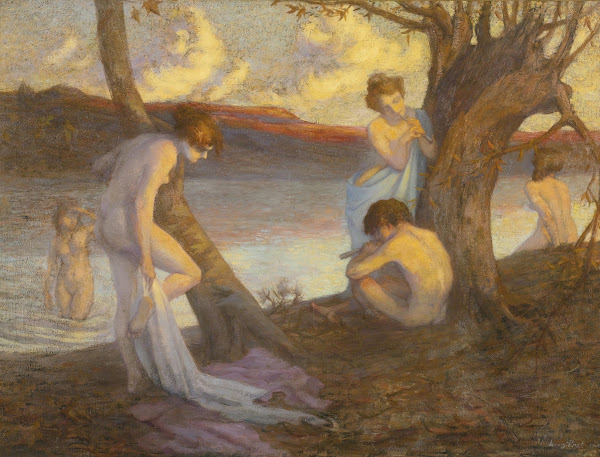 Bathers along a riverbank 1902