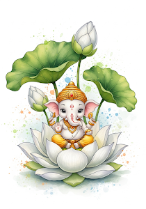 Chibi Ganesha Lotus Watercolor