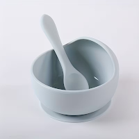 Тарелка детская силиконовая глубокая на присоске с ложкой Twins dirty blue