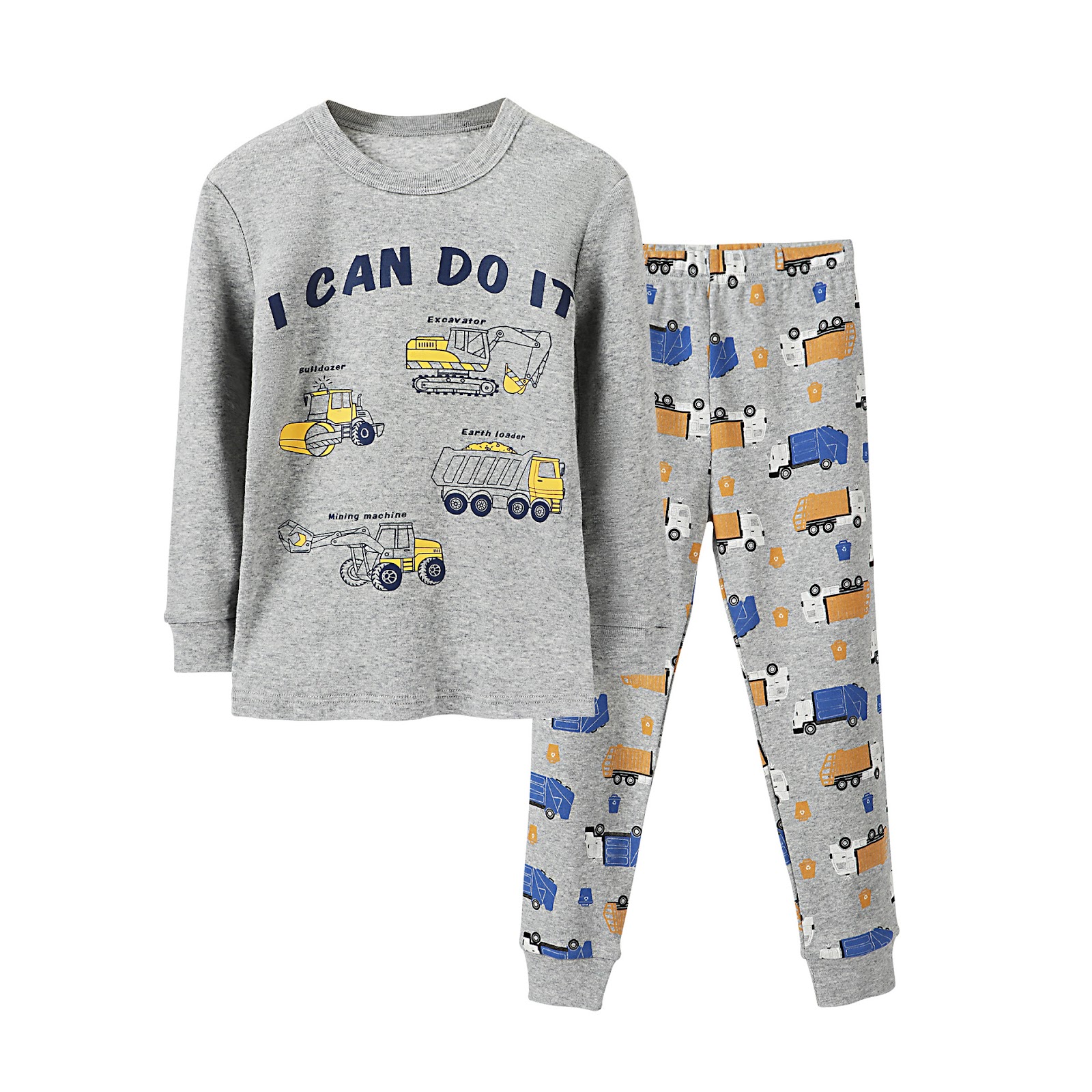 Children's Pajama Set, Long Sleeve, Cotton Rib Knit, Cartoon Design