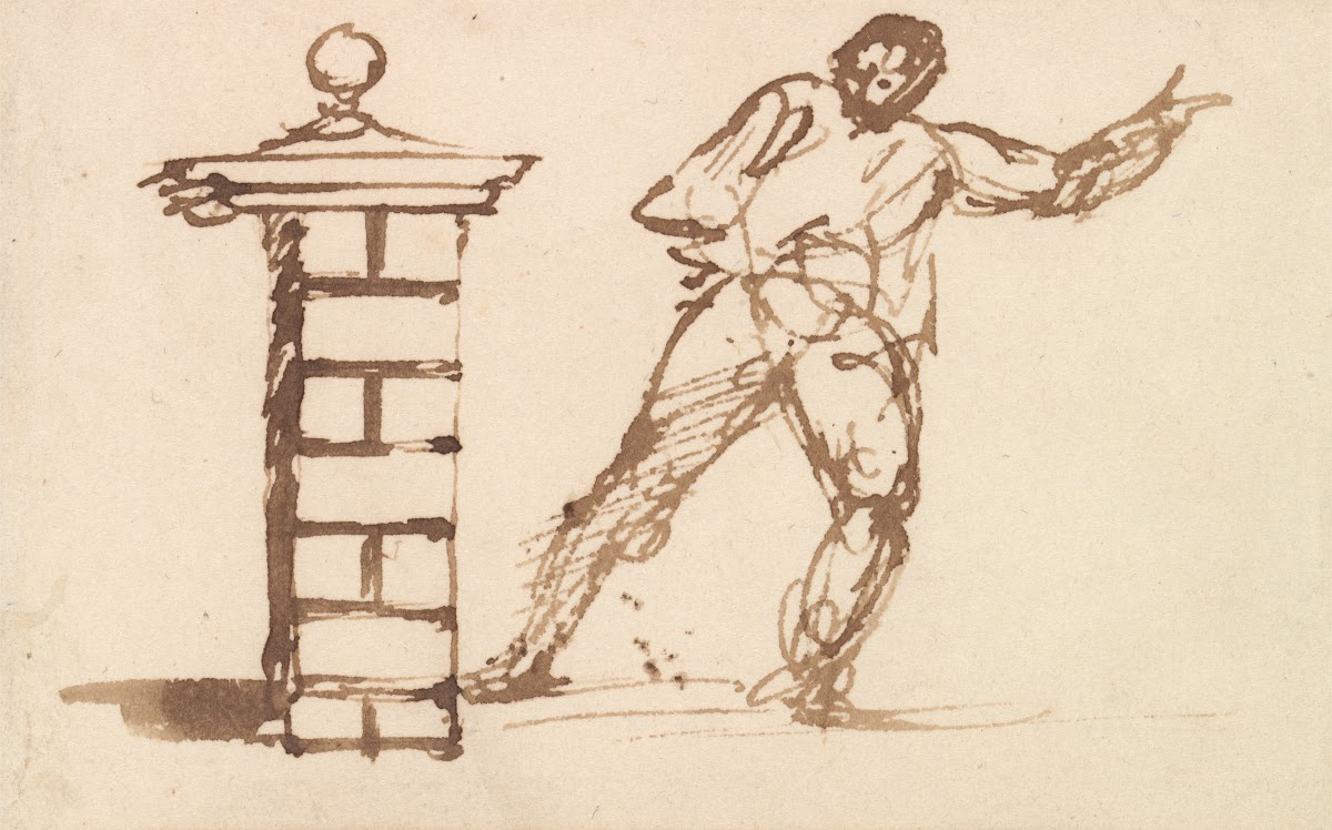 Man Haranguing a Gatepost