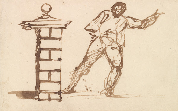 Man Haranguing a Gatepost