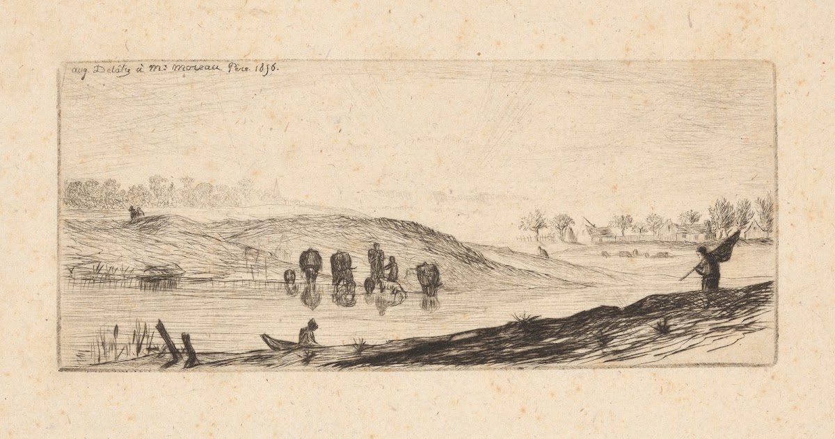 Landscape with cows near river 1856