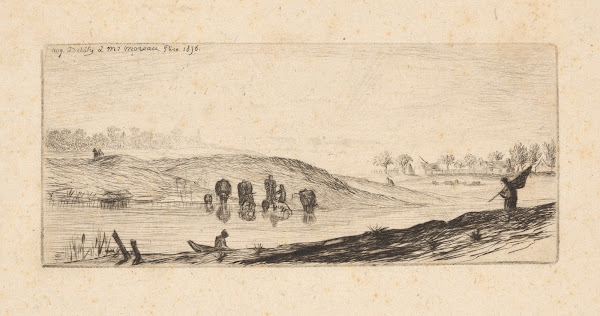 Landscape with cows near river 1856