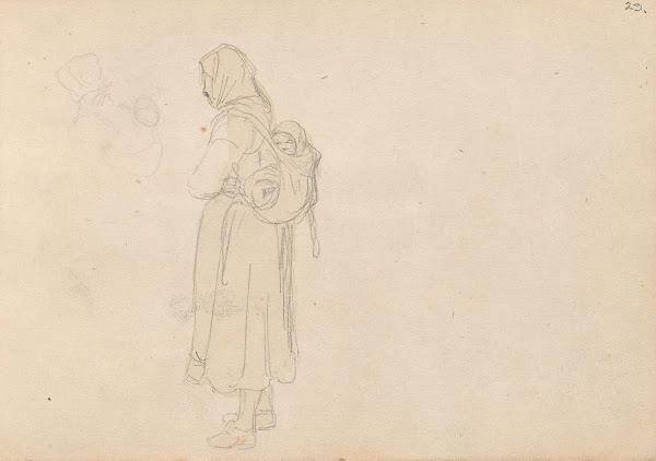 Kvinne med barn på ryggen 1852