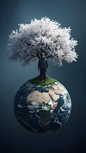 Man in Gas Mask Standing on Earth Under White Tree