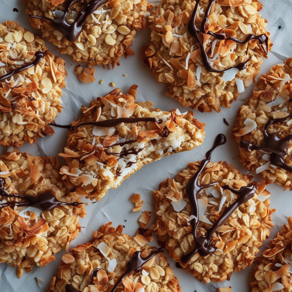 Thin Crispy Oatmeal Cookies with Toasted Coconut and Chocolate Drizzle - Easy Homemade Treat finished