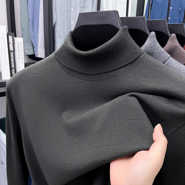 Men's sweater made from silk and sheep wool, standing collar