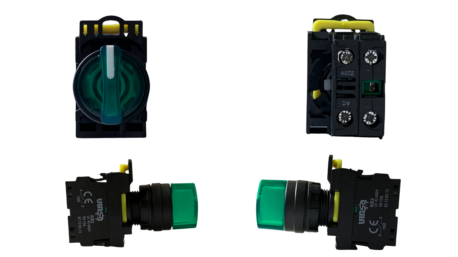 Illuminated Selector Switch 2 Position Stay Put Green 220VAC 1N/O