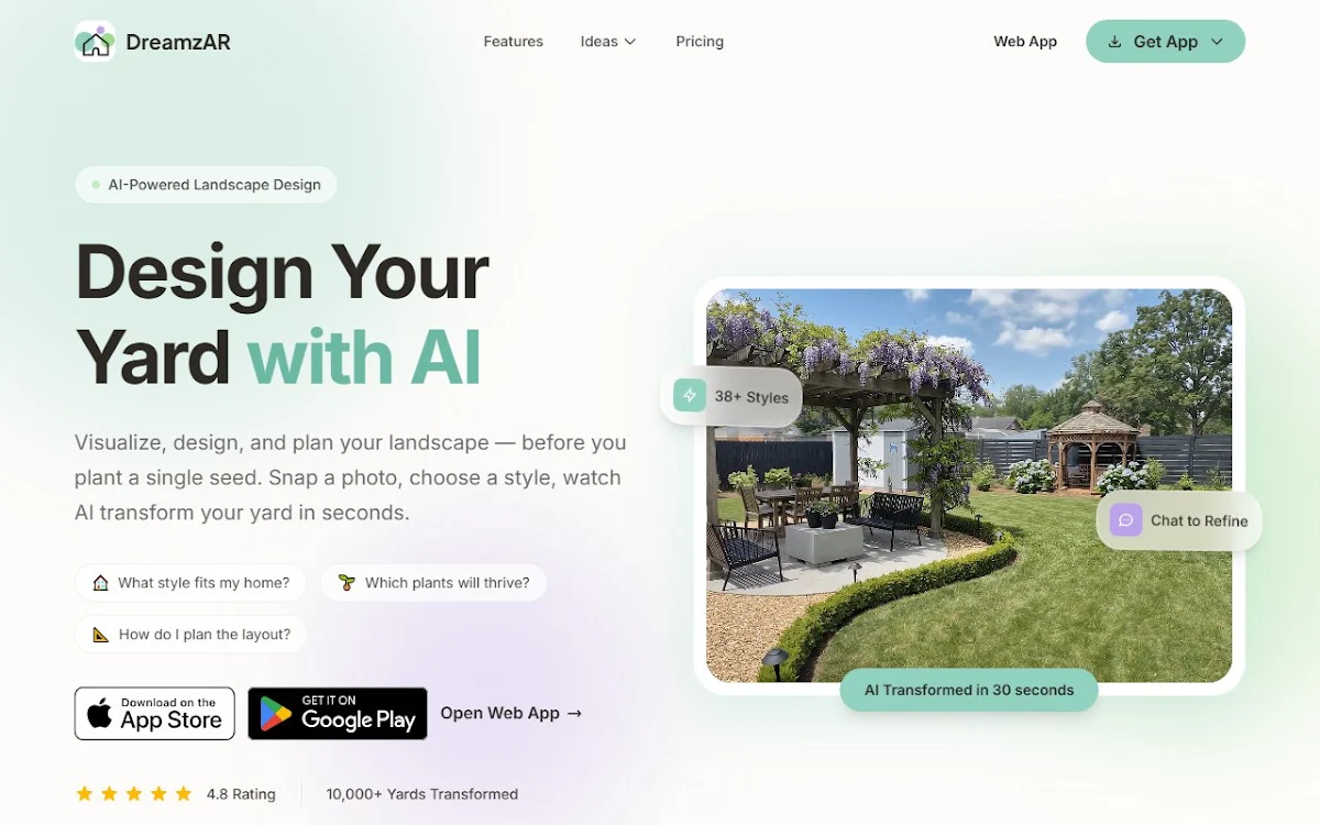 Captura de DreamzAR AI Landscape Design