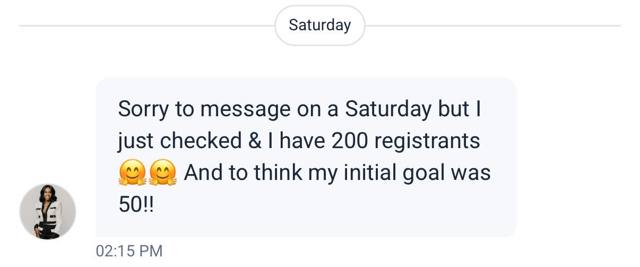 200 registrants against a goal of 50