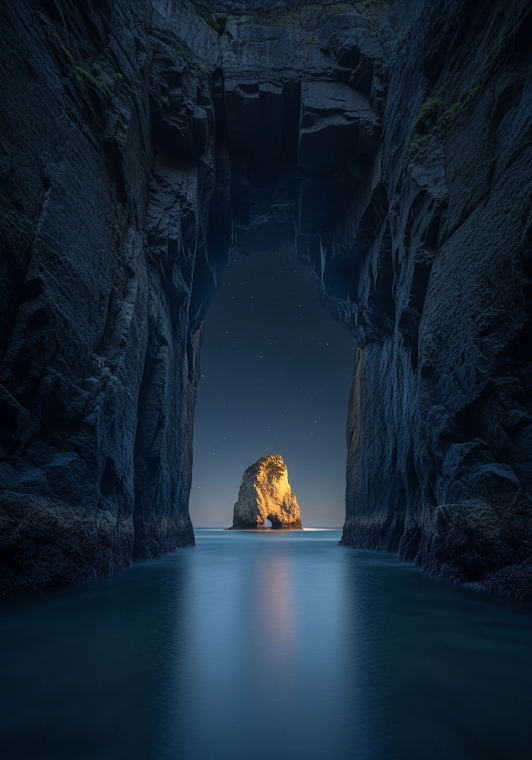 Cathedral Cove Cave Arch Night