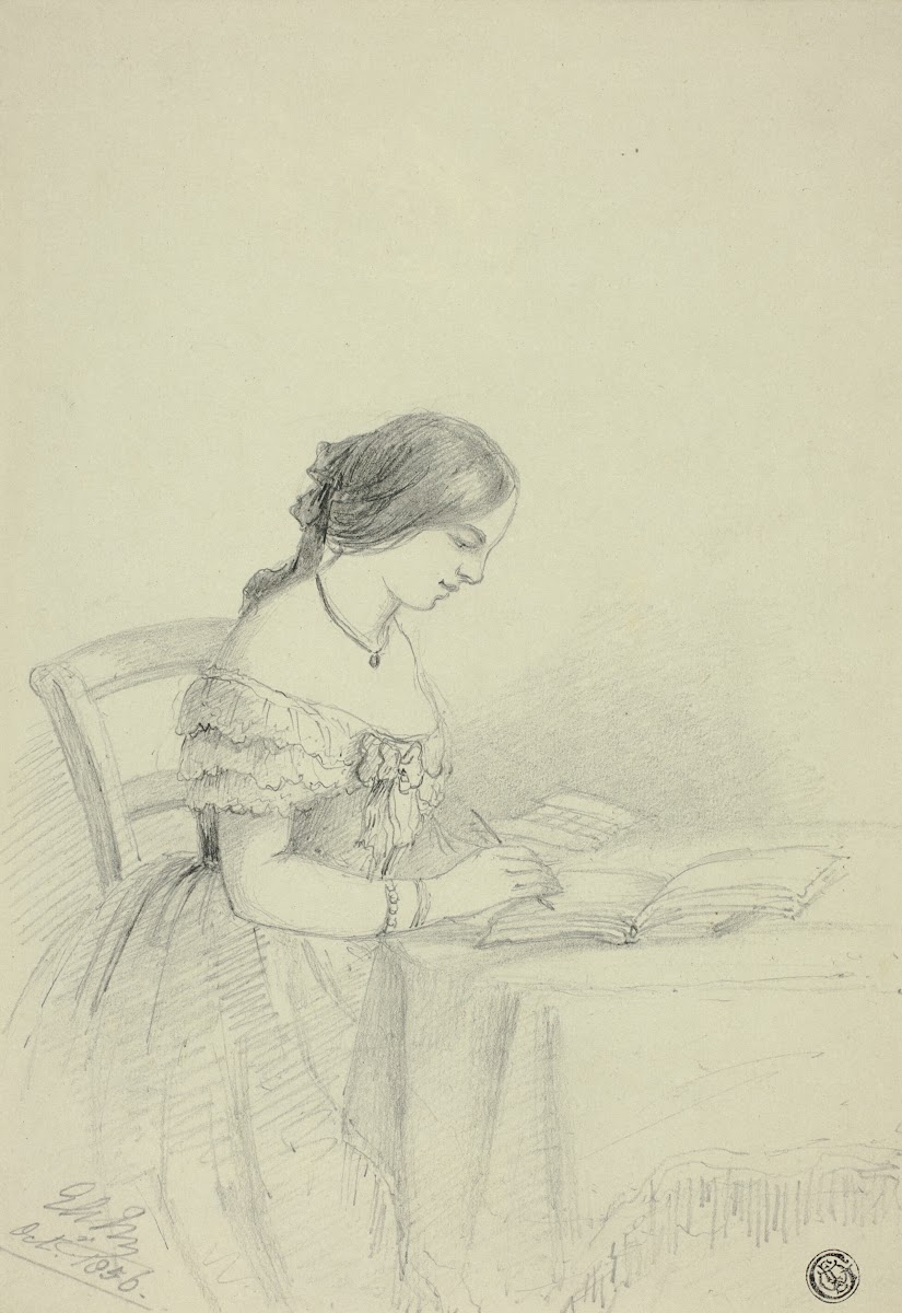 Woman Watercoloring possibly a Self Portrait 1856