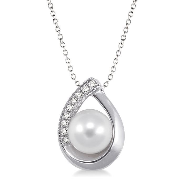 Silver Pearl & Diamond Pendant
