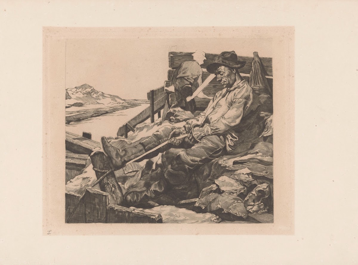 Twee arbeiders bij een zandafgraving 1902