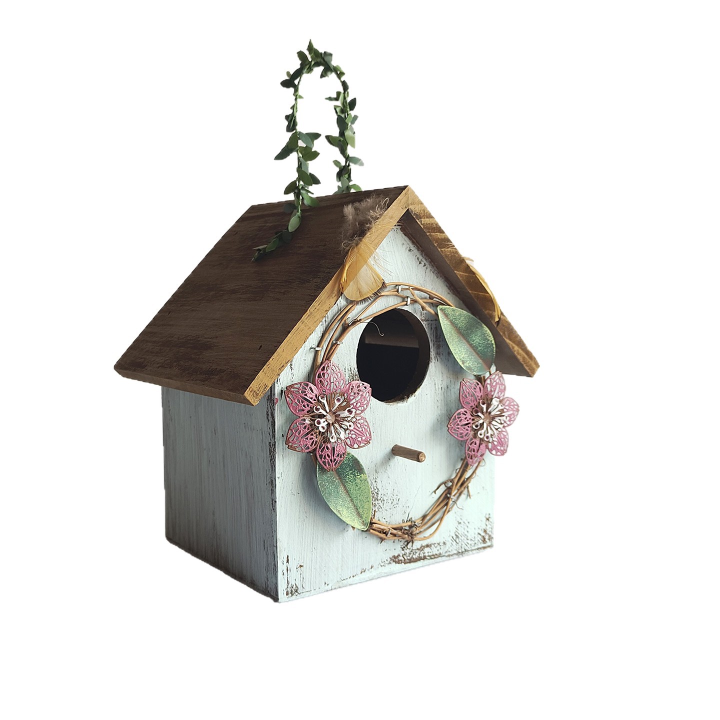 Birdhouse made of pine wood for wall mounting