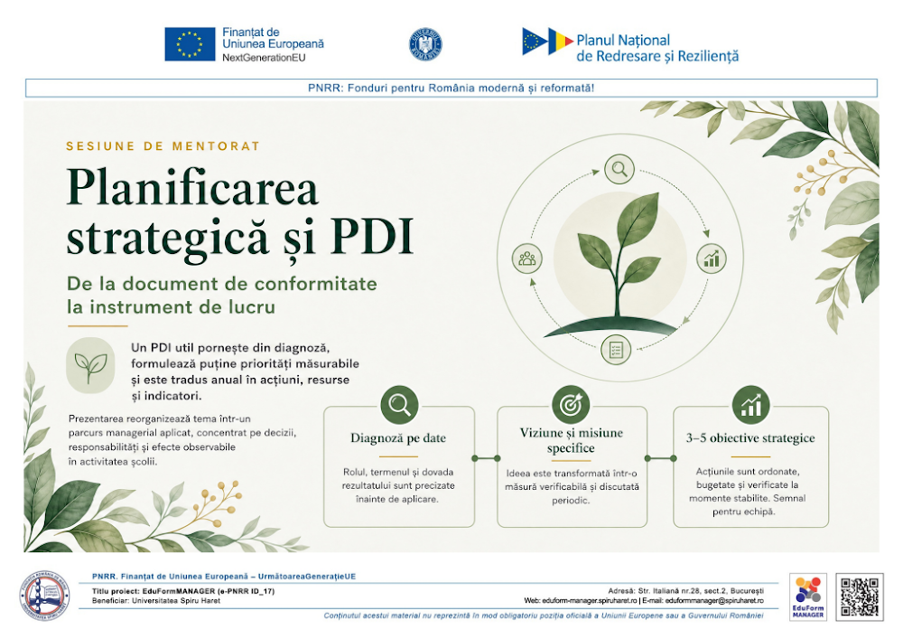 Coperta ghidului Planificarea strategică instituțională și elaborarea Planului de Dezvoltare Instituțională