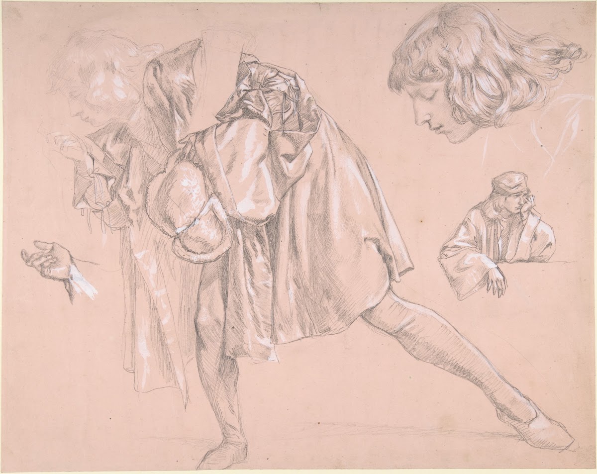 Study of a young man bending forward to kiss a hand for the painting The Departu