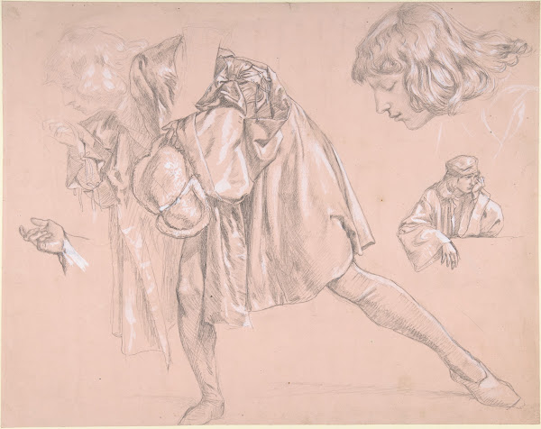 Study of a young man bending forward to kiss a hand for the painting The Departu
