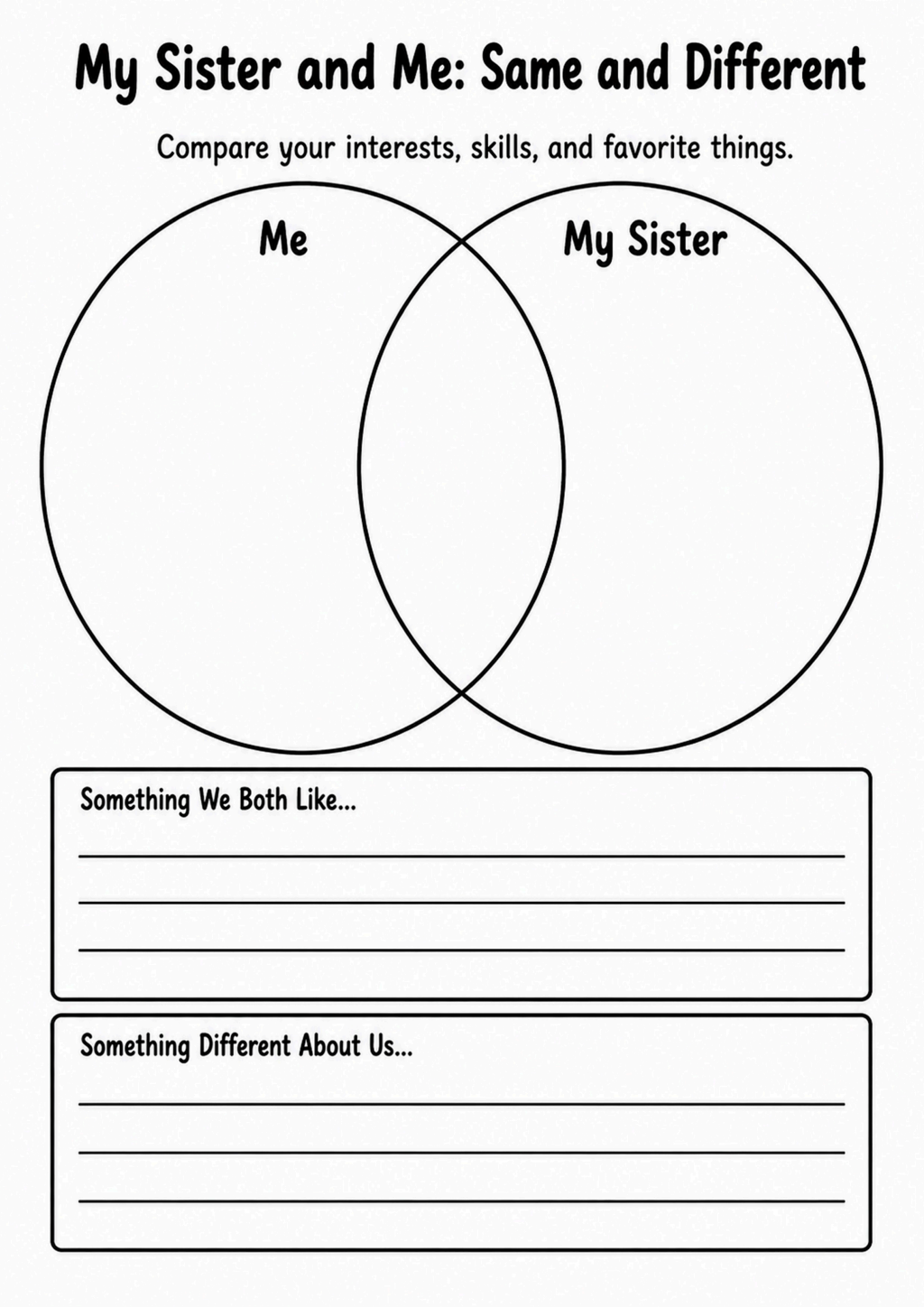 My Sister and Me: Same and Different Worksheet