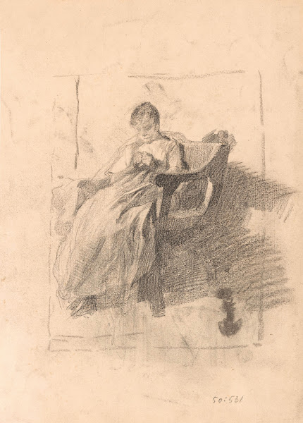 Zittende handwerkende vrouw 19th century