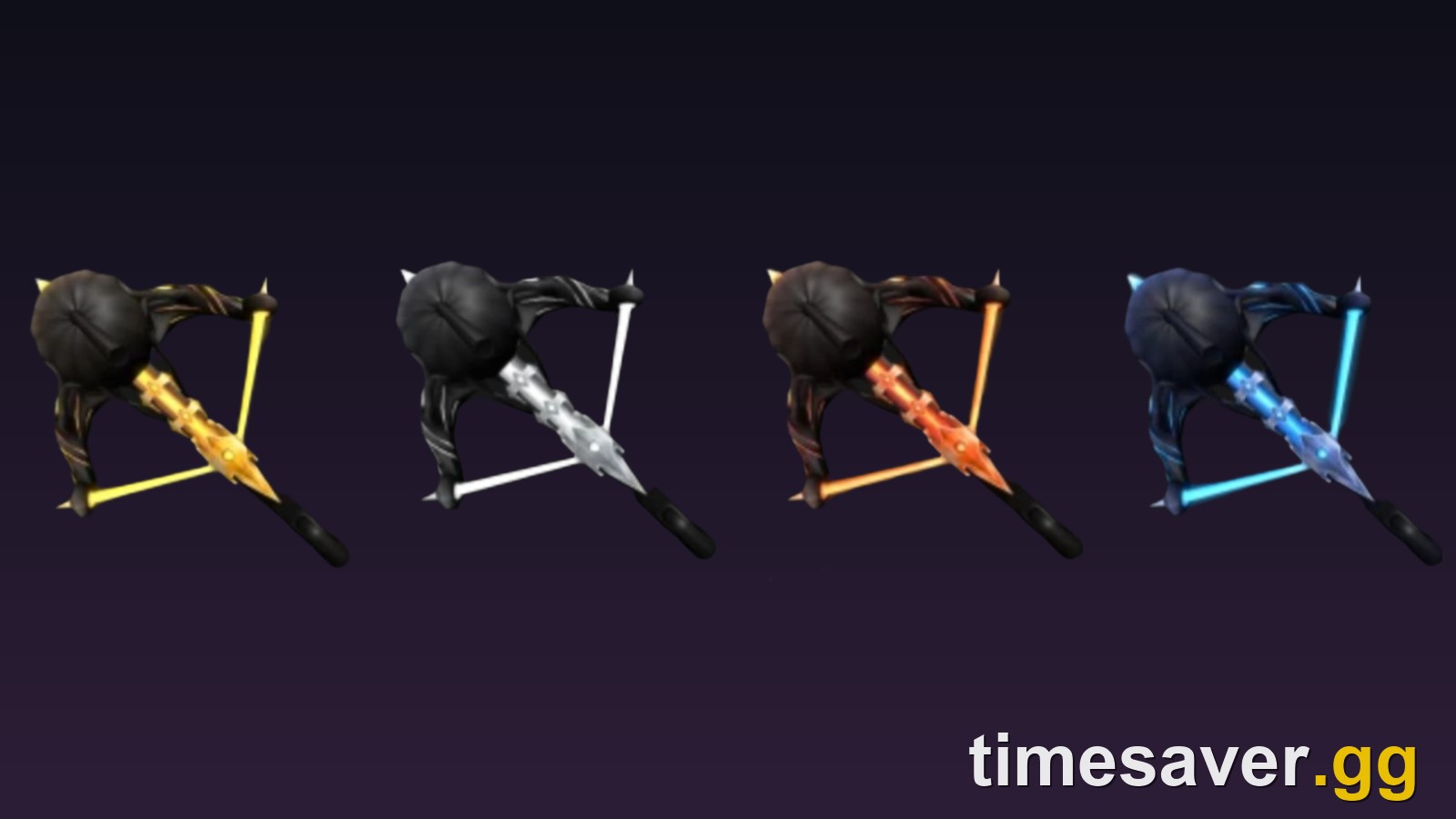 The four leaderboard Emberbow reskins: Gold, Silver, Bronze and Blue