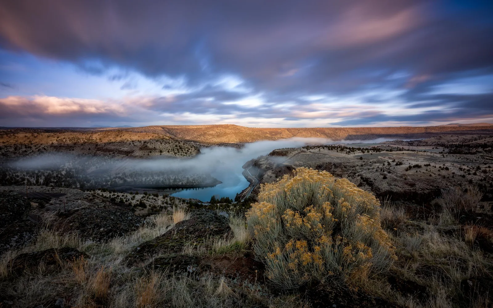 Canyon, Fog, River, Landscape, Clouds 2K Wallpaper Background