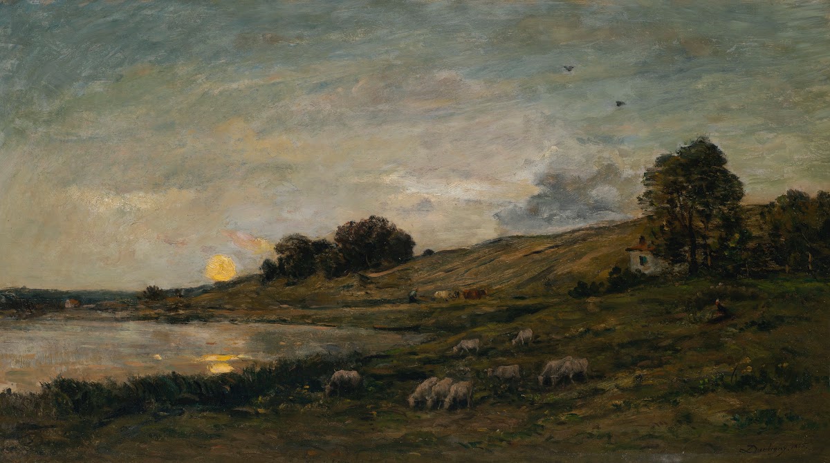 Troupeau de moutons au bord de la rivière 1875