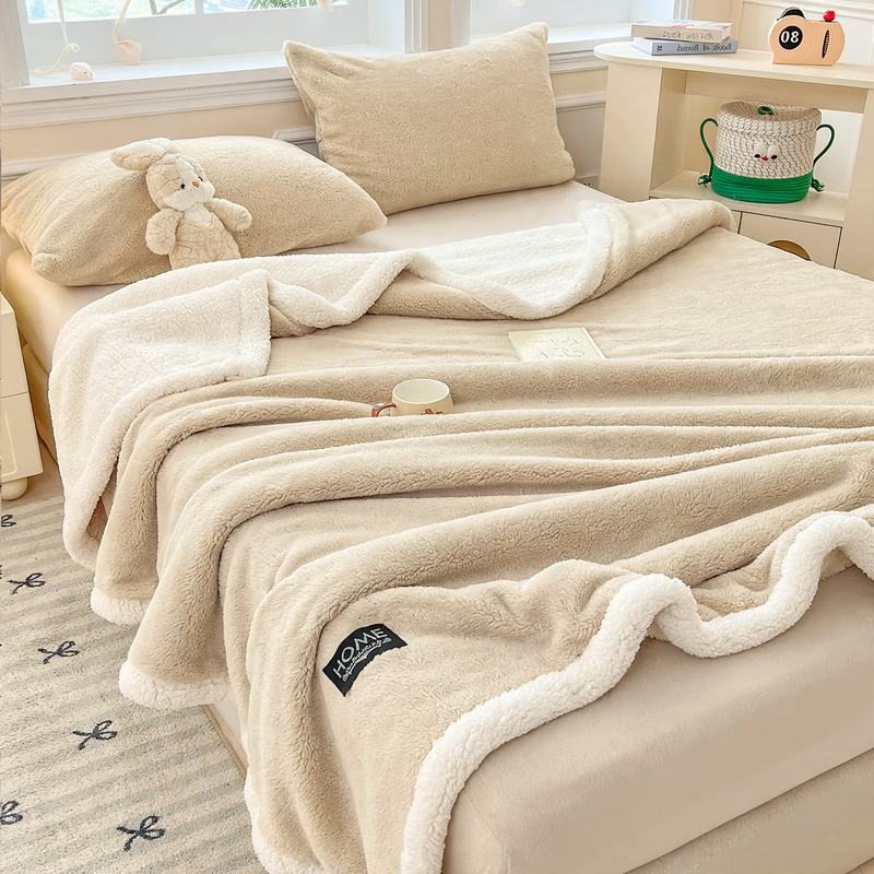 Double-layered wool blanket made of lambswool fleece